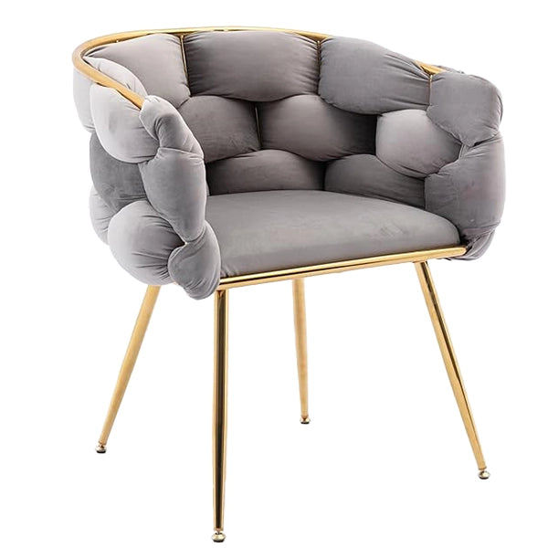Hunky Luxurious Velvet Barrel Accent Puffy Chair with C-Shaped Design, Woven Wrap-Around Back, and Metal Legs