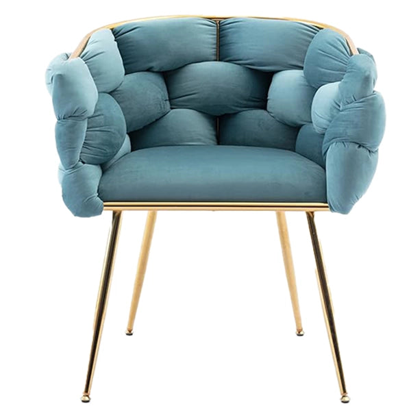 Hunky Luxurious Velvet Barrel Accent Puffy Chair with C-Shaped Design, Woven Wrap-Around Back, and Metal Legs