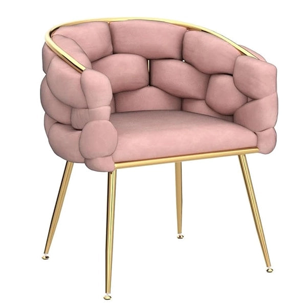 Hunky Luxurious Velvet Barrel Accent Puffy Chair with C-Shaped Design, Woven Wrap-Around Back, and Metal Legs