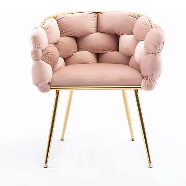 Hunky Luxurious Velvet Barrel Accent Puffy Chair with C-Shaped Design, Woven Wrap-Around Back, and Metal Legs