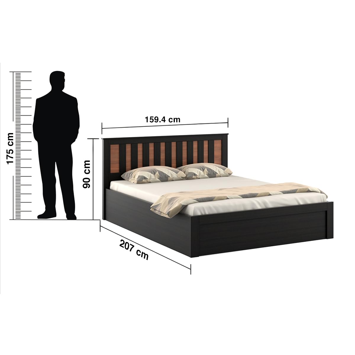 Hunky Queen Size Bed in Natural Wenge Finish with Storage Box