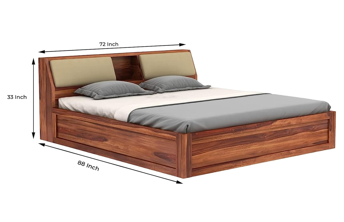 Hunky Sheesham Wood King Size Storage Bed – Wooden Double Bed for Bedroom & Living Room