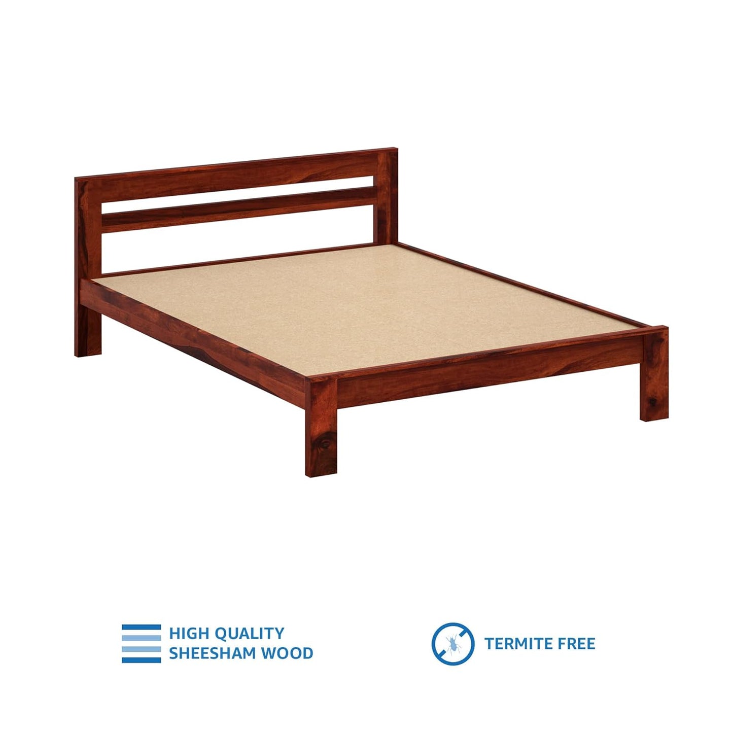 Hunky OakCrest Classic Queen Size Bed with Solid Sheesham Wood in Honey Finish