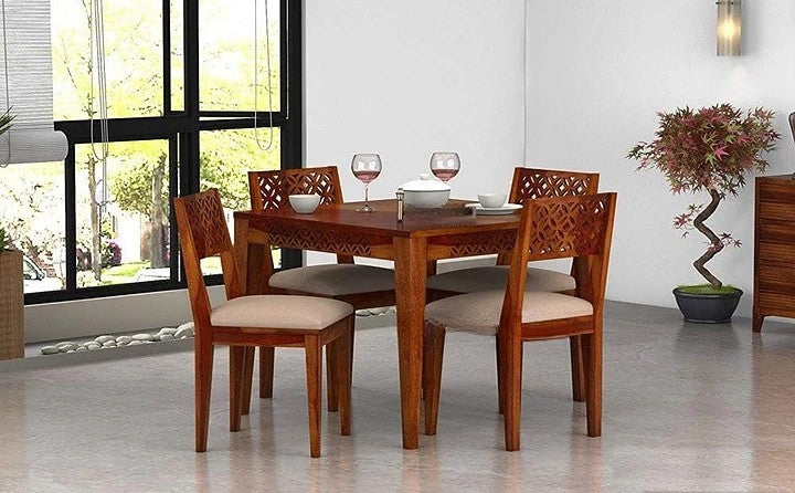Hunky Milano Grande 4 - Seater Sheesham Wood Dining Table Set (Teak Finish)