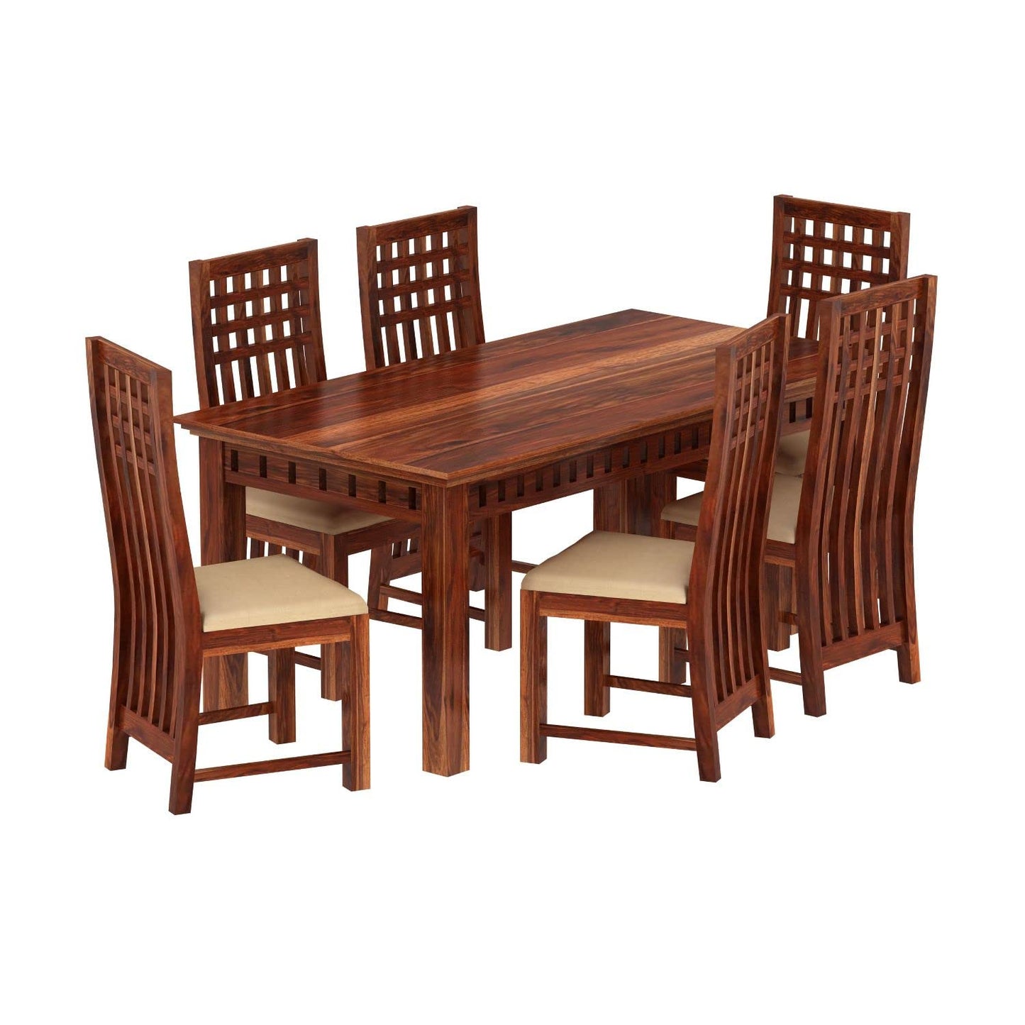 Hunky Golden Woodline 6 - Seater Sheesham Wood Dining Table Set