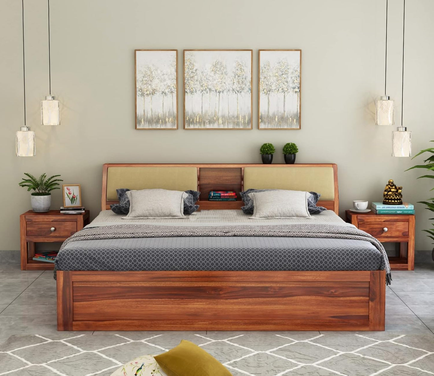 Hunky Sheesham Wood King Size Storage Bed – Wooden Double Bed for Bedroom & Living Room