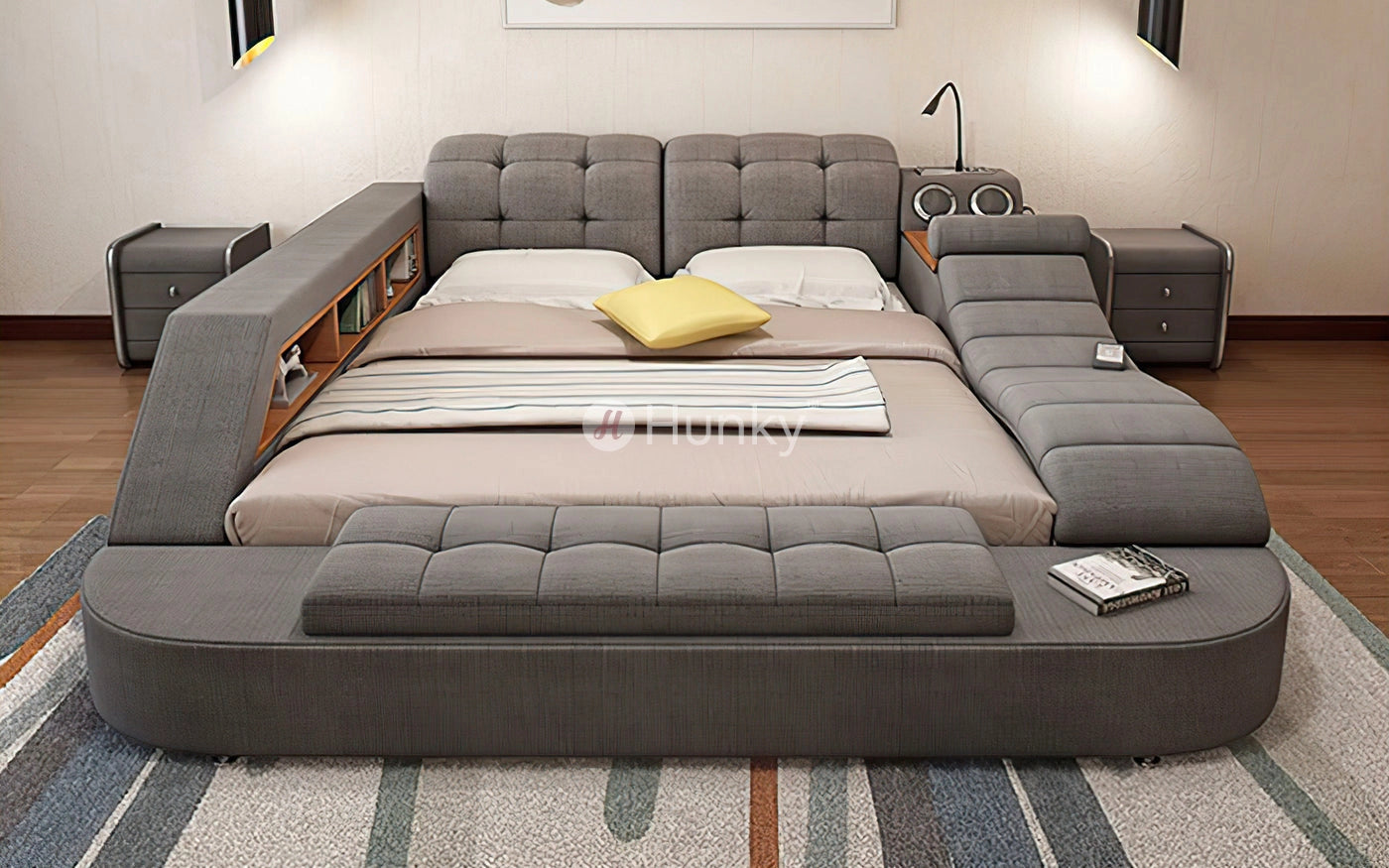 Hunky Futuristic Multifunctional Smart Bed With Massage Chair and Speakers