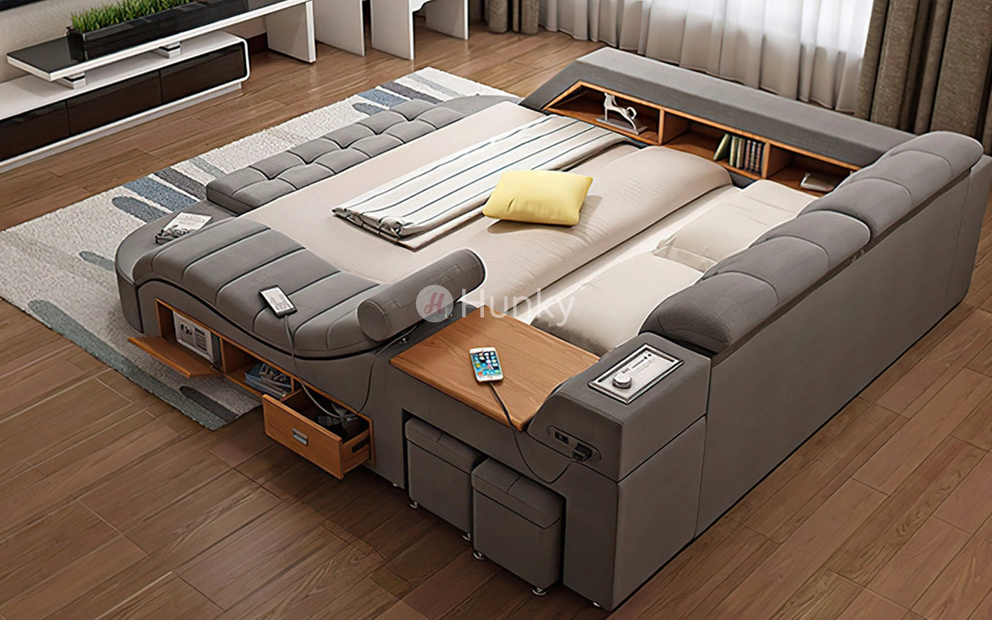 Hunky Futuristic Multifunctional Smart Bed With Massage Chair and Speakers