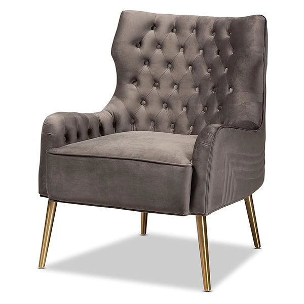Hunky Wingback Velvet Puffy Chair with Armrest and Metal Legs