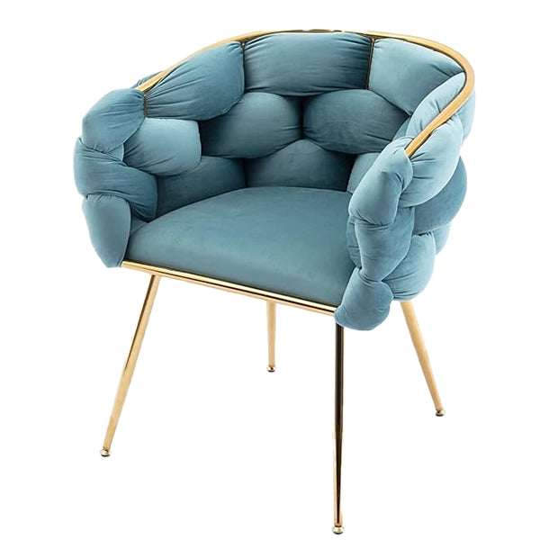 Hunky Luxurious Velvet Barrel Accent Puffy Chair with C-Shaped Design, Woven Wrap-Around Back, and Metal Legs
