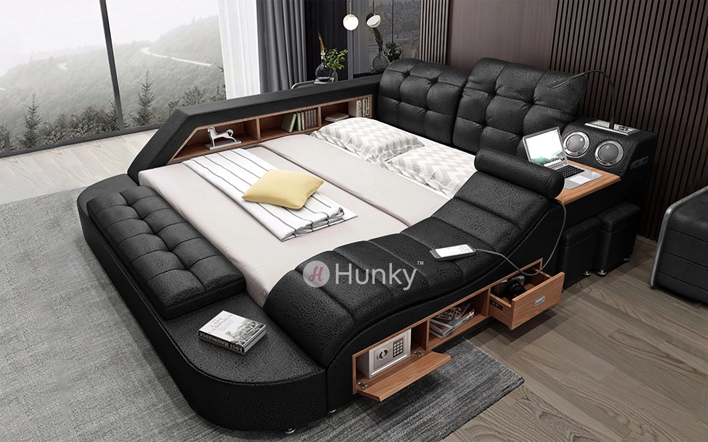 Hunky Futuristic Multifunctional Smart Bed With Massage Chair and Speakers