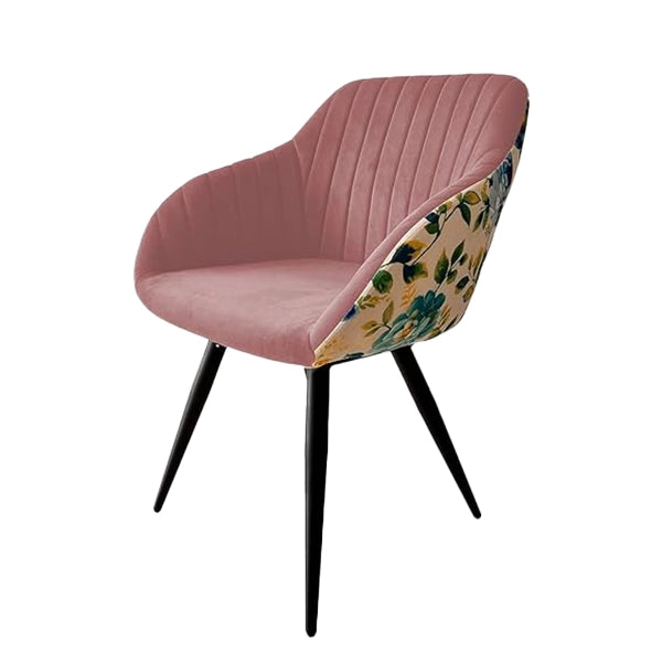 Hunky Semi Round Back Velvet Puffy Chair with Powder Coated Metal Legs