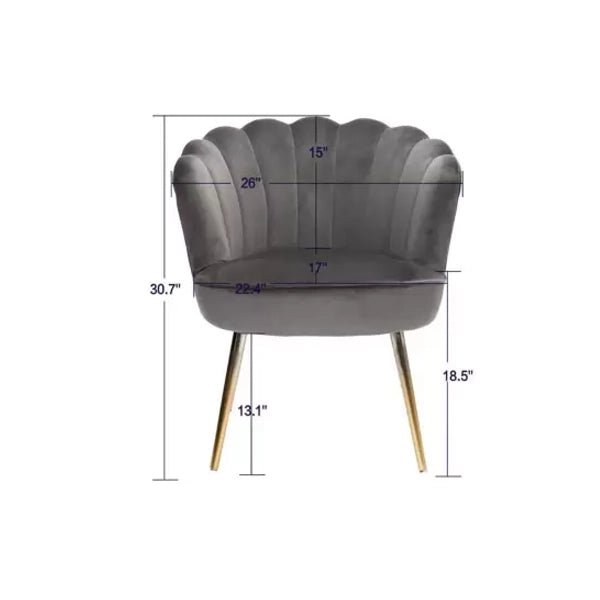 Hunky Velvet Touch Winged Back Puffy Chair with Armrest and Metal Legs
