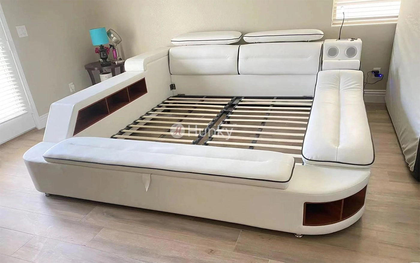 Hunky Multifunctional Modern Smart Bed With Built-In Massage Chair and Bluetooth Speakers