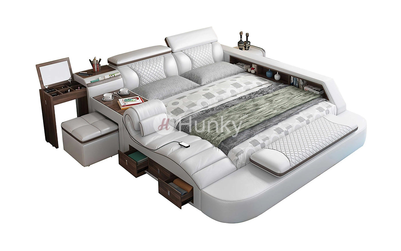 Hunky Modular Futuristic Multifunctional Smart Bed With Built in Massage Chair and Storage Space