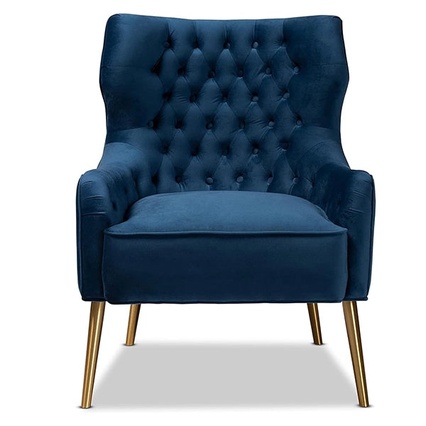Hunky Wingback Velvet Puffy Chair with Armrest and Metal Legs