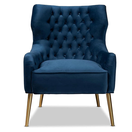 Hunky Wingback Velvet Puffy Chair with Armrest and Metal Legs