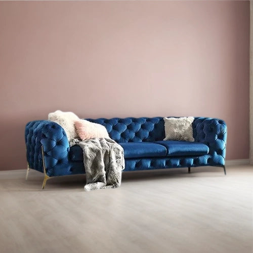 Hunky Chesterfield Suede Fabric Modern Sofa Set with Stainless Steel Legs
