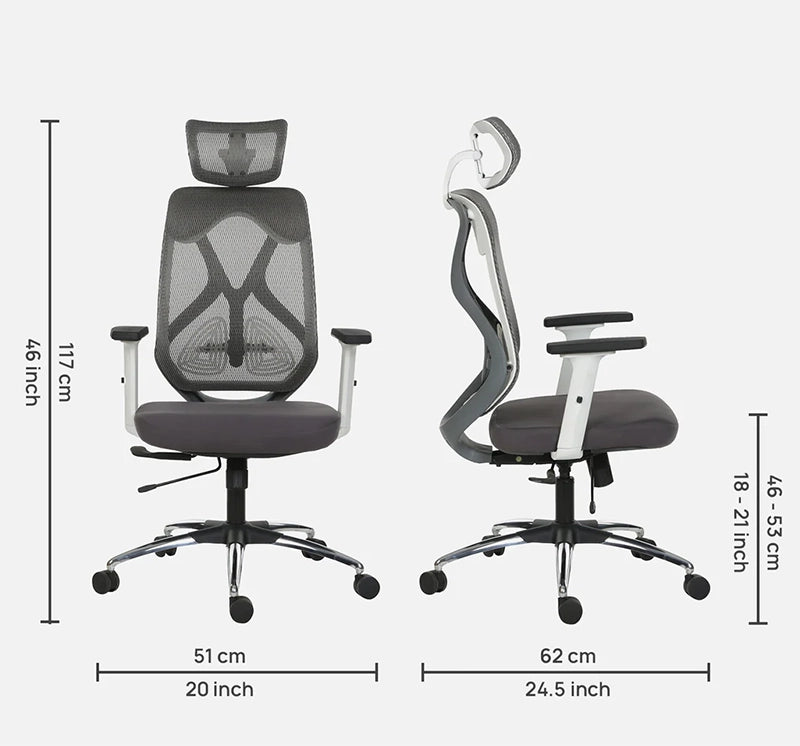 Hunky Spine High Back Ergonomic Desk Chair , Adjustable Armrest , Lumbar Support , Smart Synchro Lock Mechanism & Heavy Duty Nylon Base | 3 Years Warranty