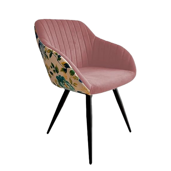 Hunky Semi Round Back Velvet Puffy Chair with Powder Coated Metal Legs
