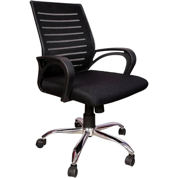 Hunky Ergonomic Medium Back Office Chair: Adjustable Height, Linen Fabric, and Chrome Base