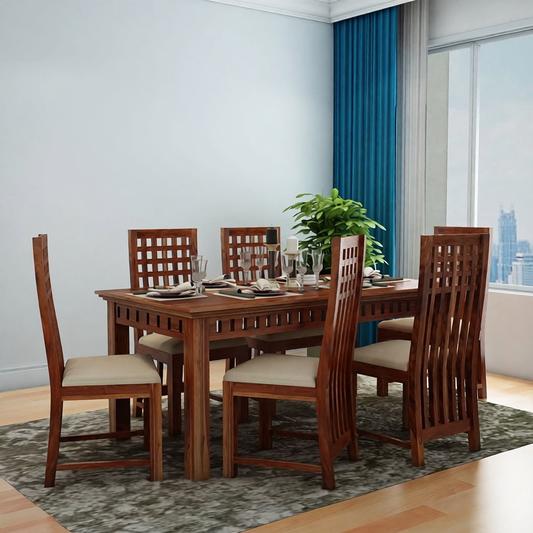 Hunky Golden Woodline 6 - Seater Sheesham Wood Dining Table Set