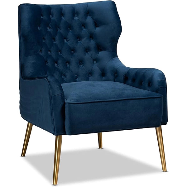 Hunky Wingback Velvet Puffy Chair with Armrest and Metal Legs