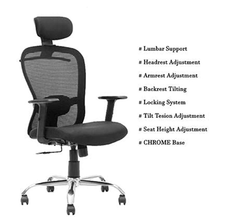 Hunky Butterly High Back Ergonomic Office / Study Chair / Ergonomic Mesh High Back Office Desk Chair | Adjustable Headrest & Adjustable Lumbar Support |5 Year Warranty