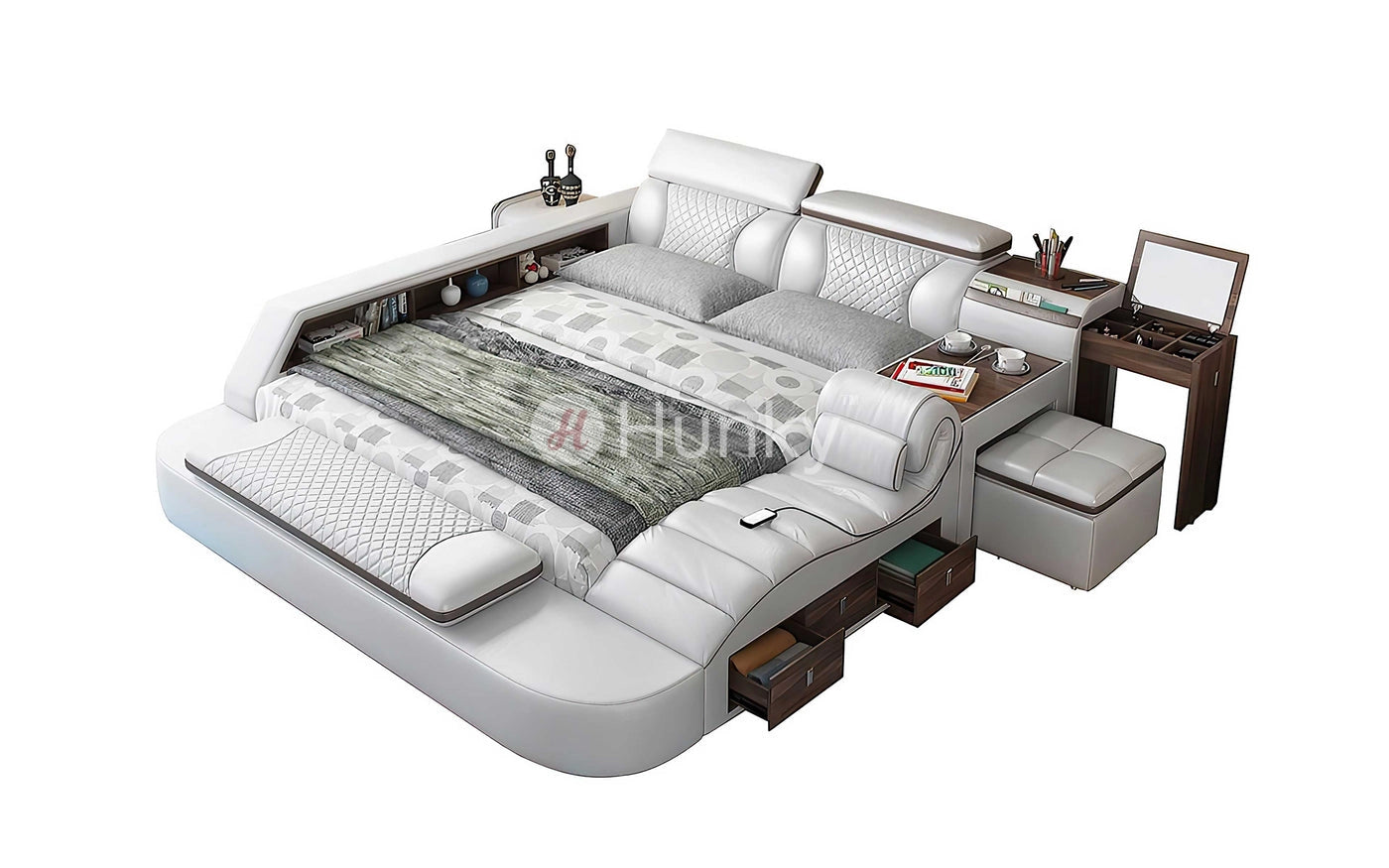 Hunky Modular Futuristic Multifunctional Smart Bed With Built in Massage Chair and Storage Space