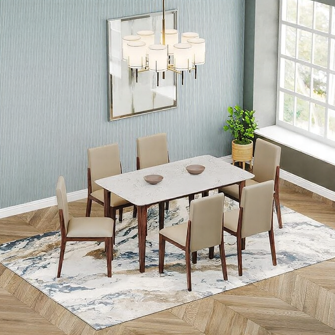 Hunky Elite Comfort 6- Seater Dining Table Set (Solid Wood)