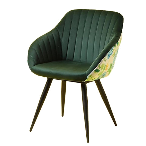 Hunky Semi Round Back Velvet Puffy Chair with Powder Coated Metal Legs