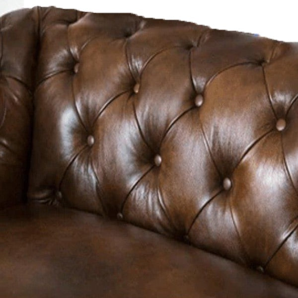 Hunky Chesterfield leatherette Rolled Arm Sofa Set with Pine Wood Legs