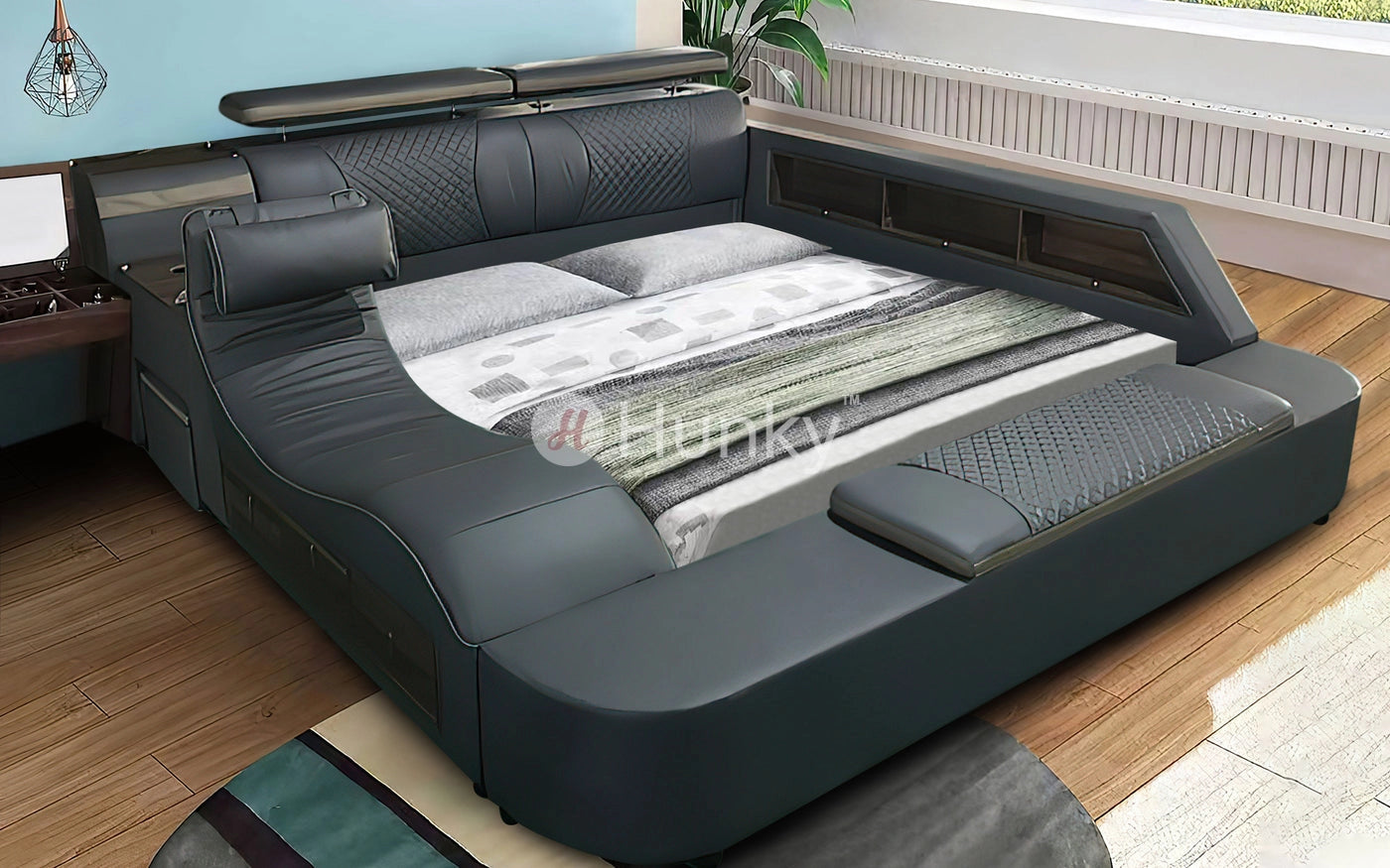 Hunky Modular Futuristic Multifunctional Smart Bed With Built in Massage  Chair and Storage Space