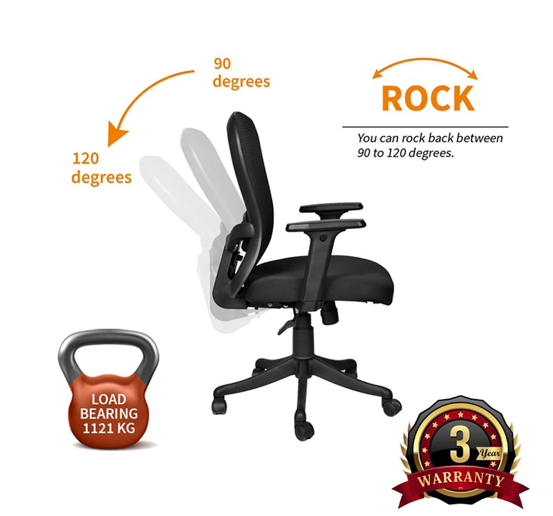 Hunky Butterly Medium Back Ergonomic Chair With Extra Comfort | 3 Years Warranty | Office Executive Chair