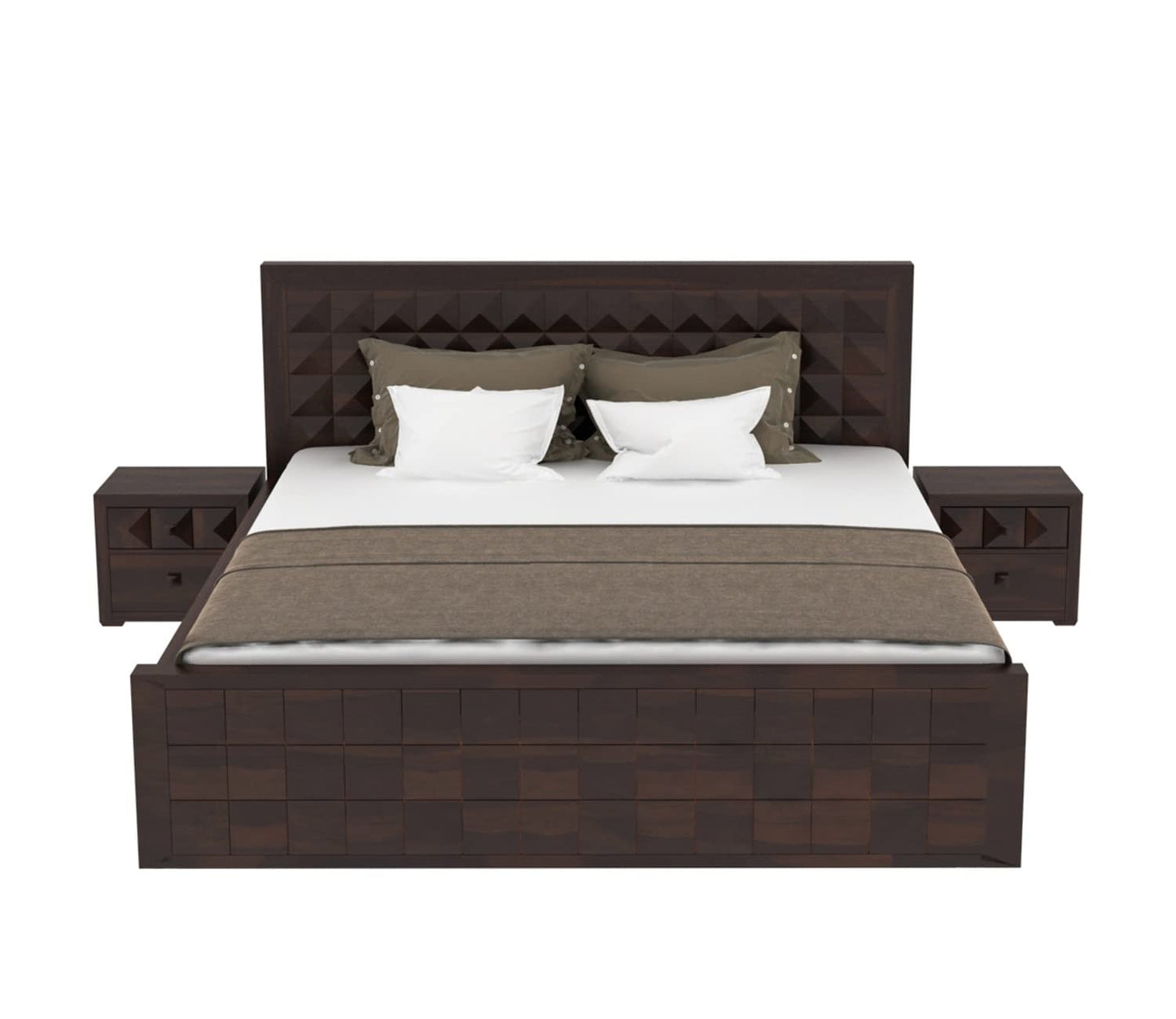 Hunky Solid Sheesham Wood Queen Size Bed for Bedroom Without Storage | Wooden Double Bed for Living Room & Home | Platform Bed Cot Furniture (Walnut Finish)
