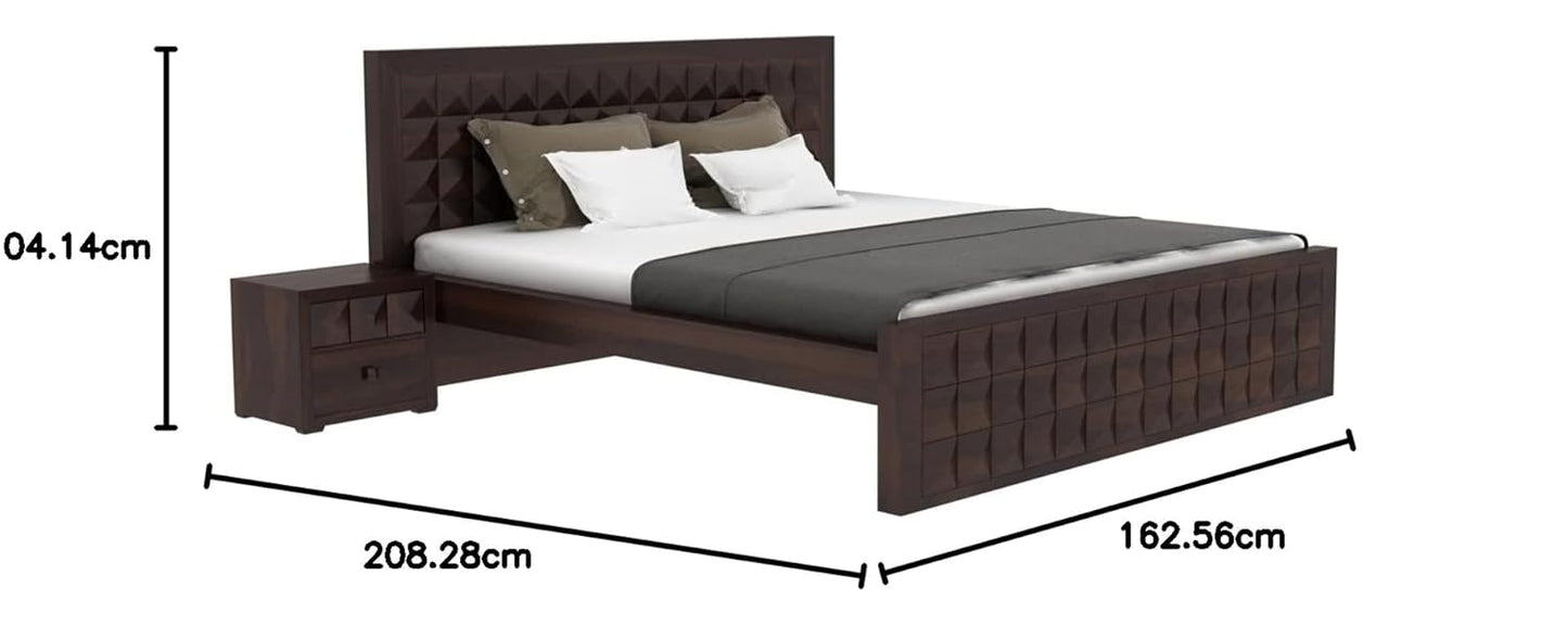 Hunky Solid Sheesham Wood Queen Size Bed for Bedroom Without Storage | Wooden Double Bed for Living Room & Home | Platform Bed Cot Furniture (Walnut Finish)