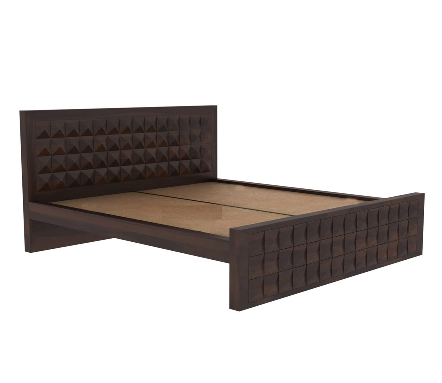 Hunky Solid Sheesham Wood Queen Size Bed for Bedroom Without Storage | Wooden Double Bed for Living Room & Home | Platform Bed Cot Furniture (Walnut Finish)