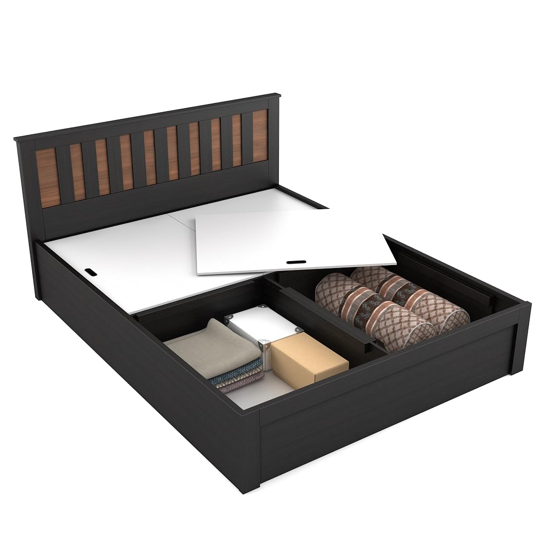 Hunky Queen Size Bed in Natural Wenge Finish with Storage Box