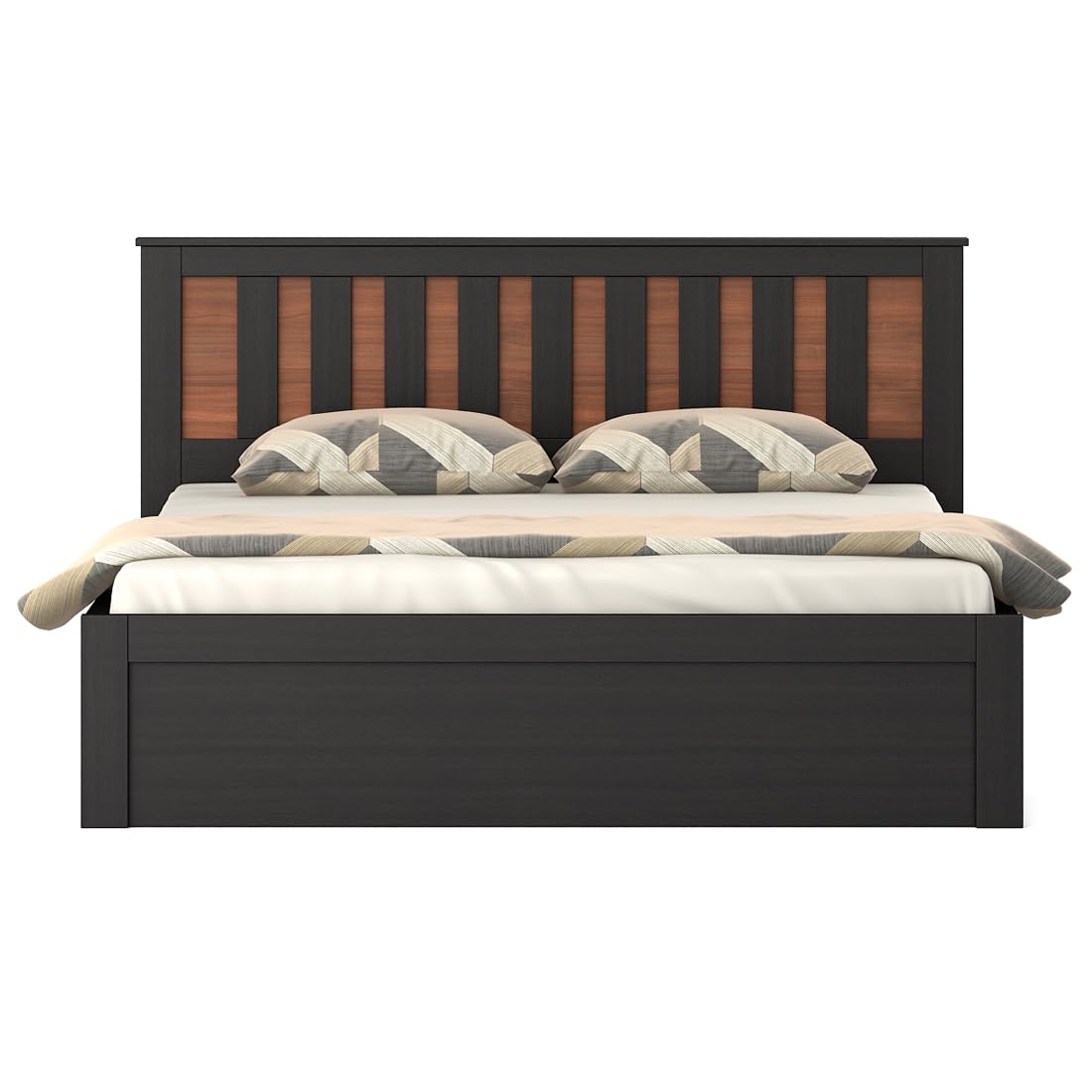 Hunky Queen Size Bed in Natural Wenge Finish with Storage Box