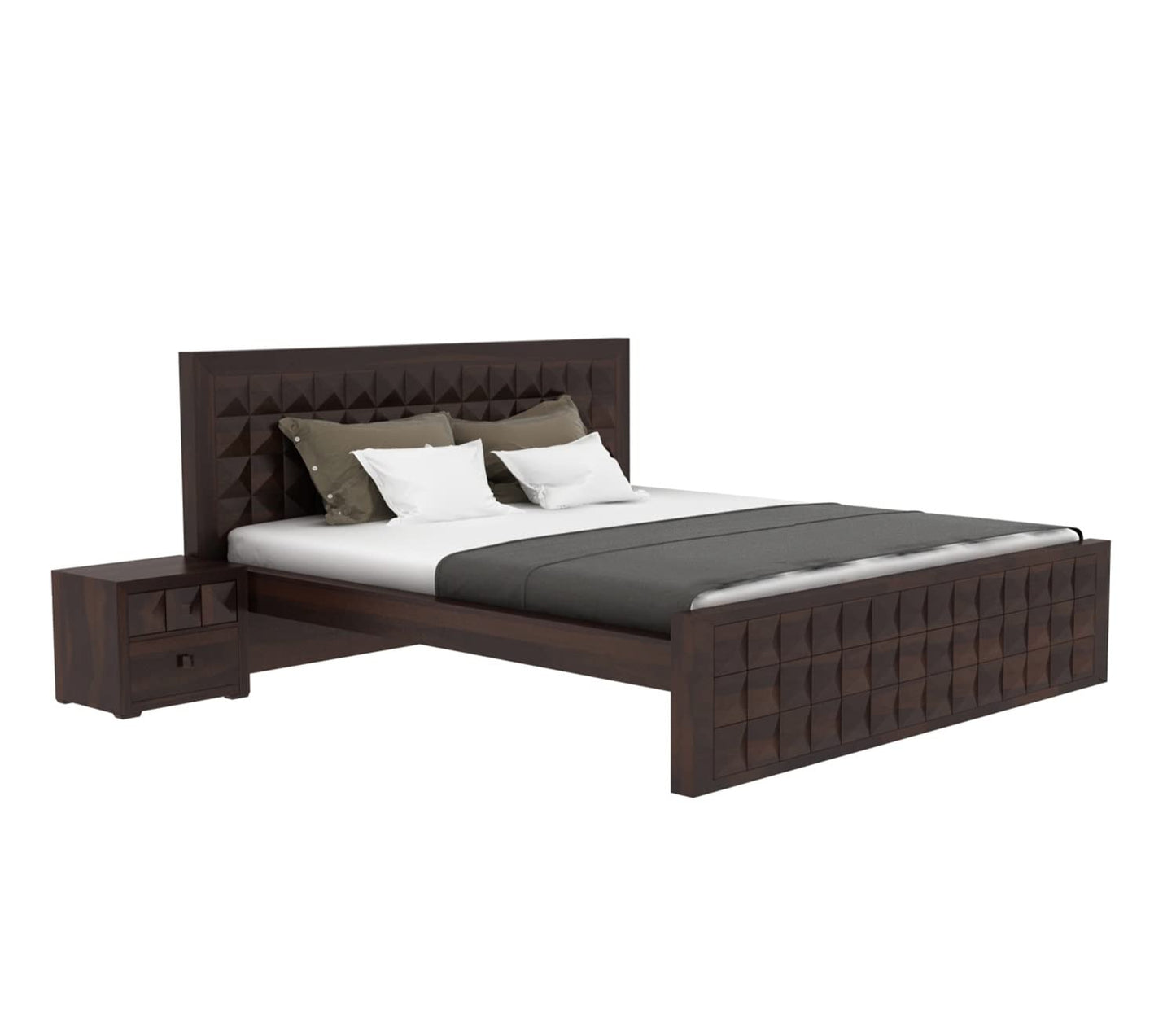 Hunky Solid Sheesham Wood Queen Size Bed for Bedroom Without Storage | Wooden Double Bed for Living Room & Home | Platform Bed Cot Furniture (Walnut Finish)