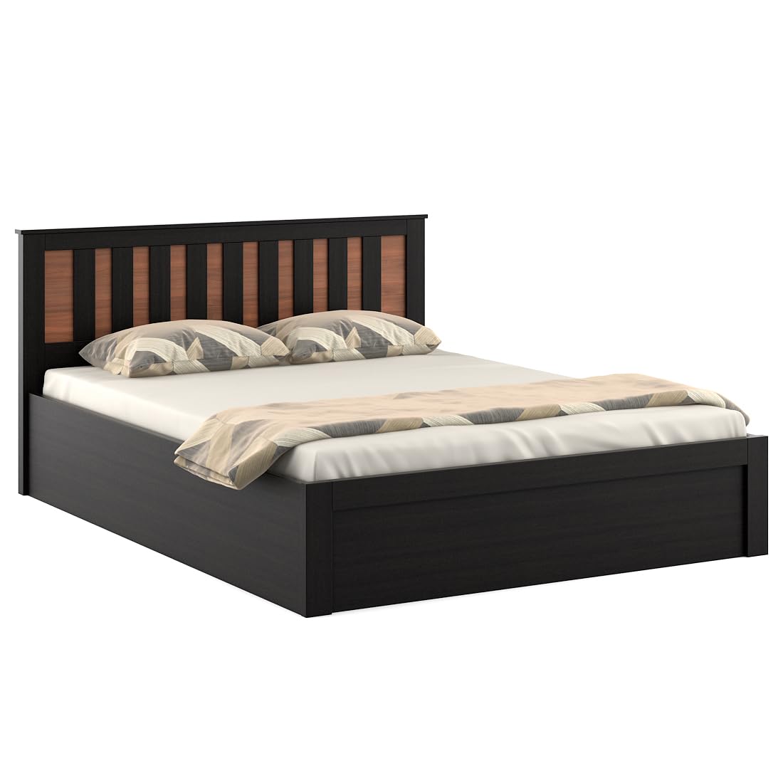 Hunky Queen Size Bed in Natural Wenge Finish with Storage Box