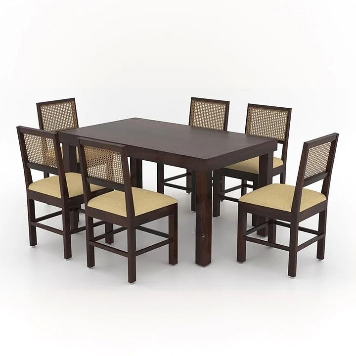 Hunky Royal Crest 6 - Seater Sheesham Wood Dining Table Set (Walnut Finish)