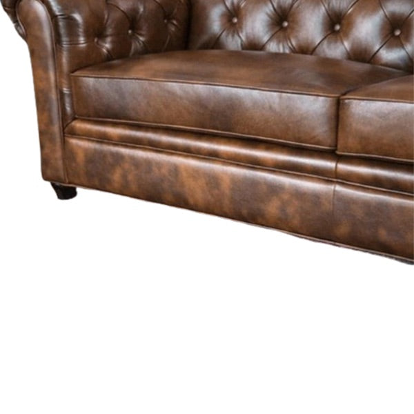 Hunky Chesterfield leatherette Rolled Arm Sofa Set with Pine Wood Legs