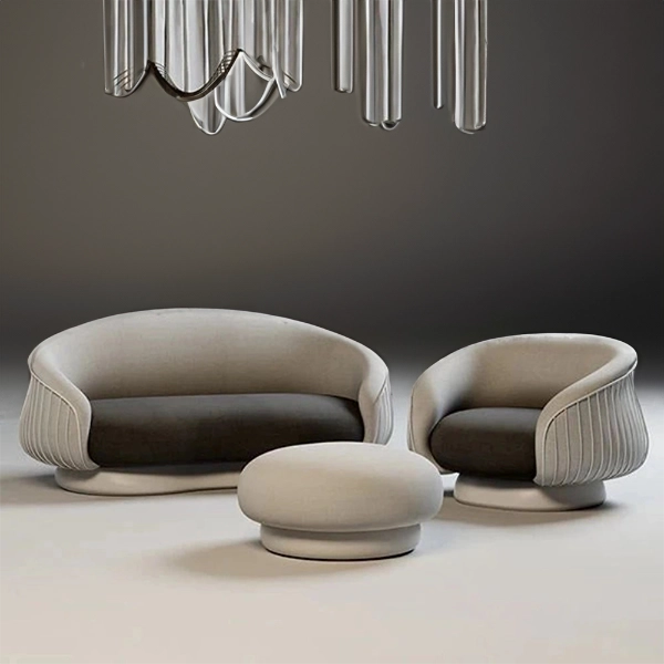 Hunky Premium Curved Suede fabric leatherette Sofa Set With Stainless Steel Legs