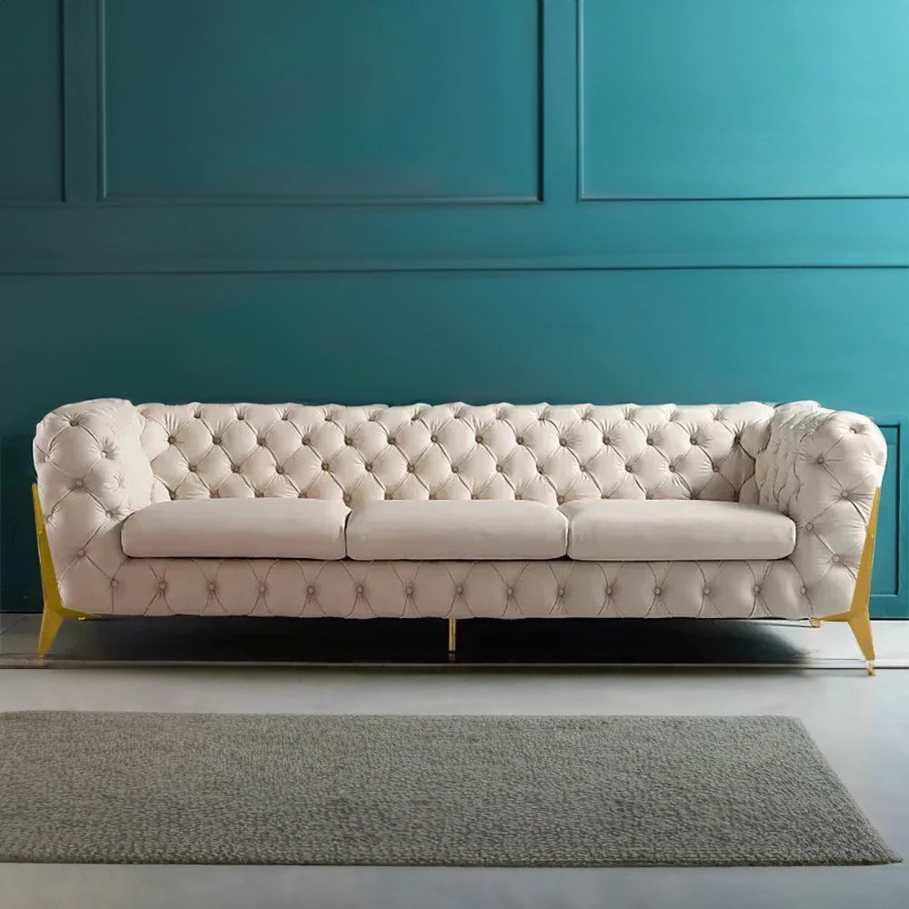 Hunky Chesterfield Suede Fabric Modern Sofa Set with Stainless Steel Legs