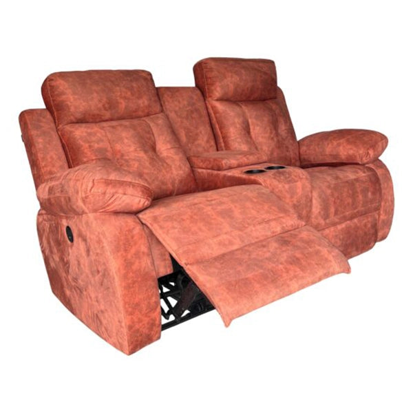 Hunky Textured Velvet Motorized Recliner Sofa with Cup Holder