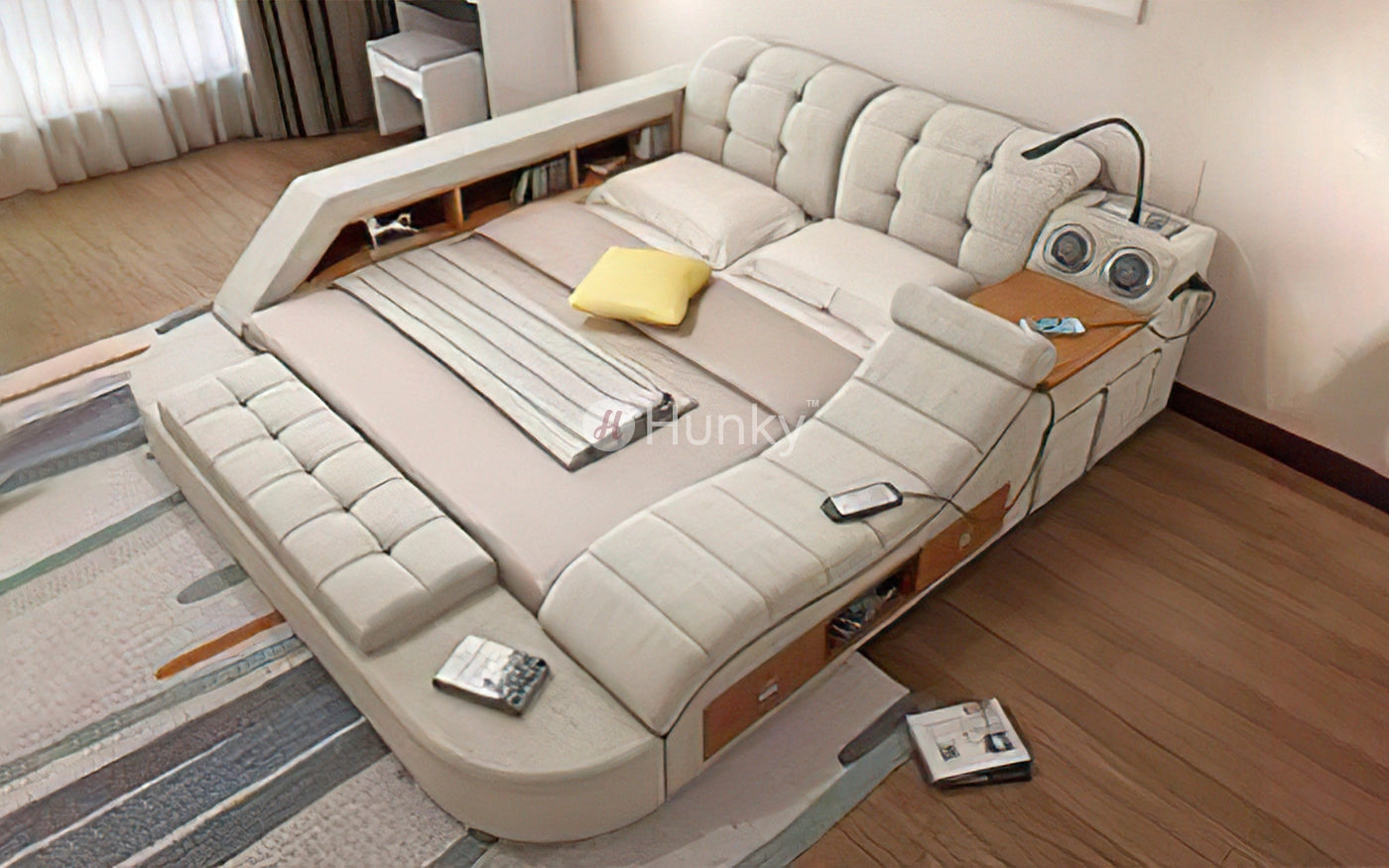 Hunky Futuristic Multifunctional Smart Bed With Massage Chair and Speakers