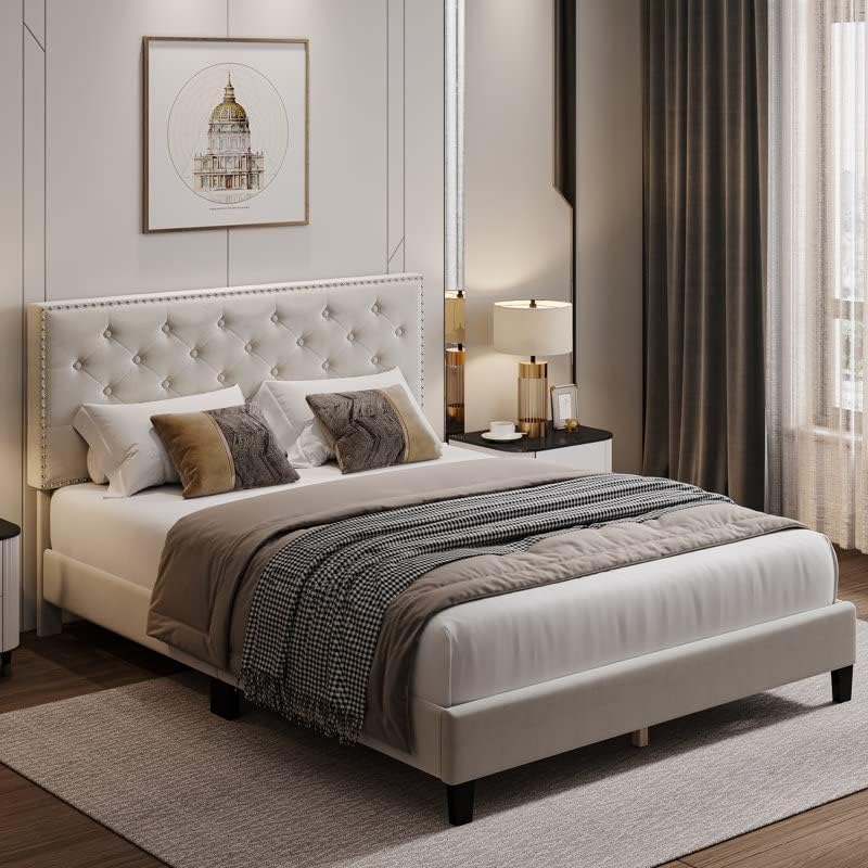 Hunky King Size Upholstered Bed | Fabric Cushioned Platform Bed for Modern Bedrooms
