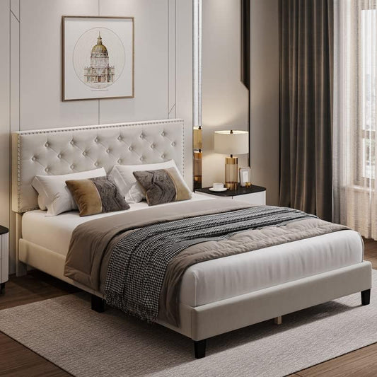 Hunky King Size Upholstered Bed | Fabric Cushioned Platform Bed for Modern Bedrooms