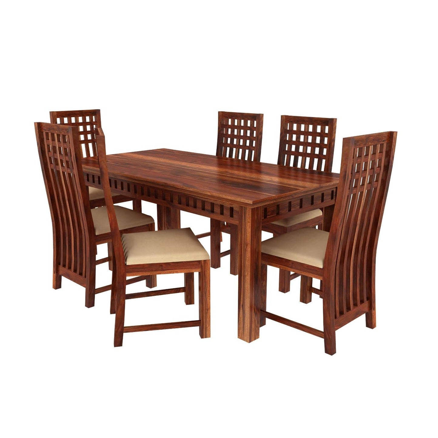 Hunky Golden Woodline 6 - Seater Sheesham Wood Dining Table Set